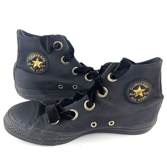 Chuck Taylor All Star Big Eyelets Leather High Top Sneaker Women's 6 Black - Picture 3 of 8